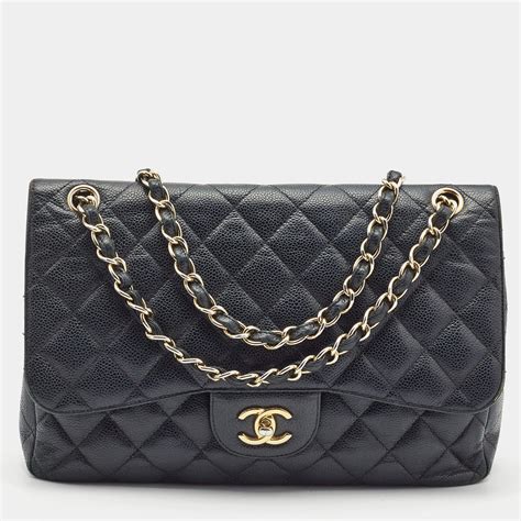 Chanel Black Caviar Leather Double Flap Medium Quilted GHW 